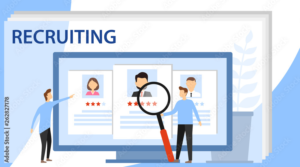 Recruitment concept banner with character. Hiring and recruitment concept for web page, banner, presentation.