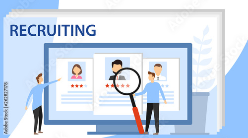 Recruitment concept banner with character. Hiring and recruitment concept for web page, banner, presentation.