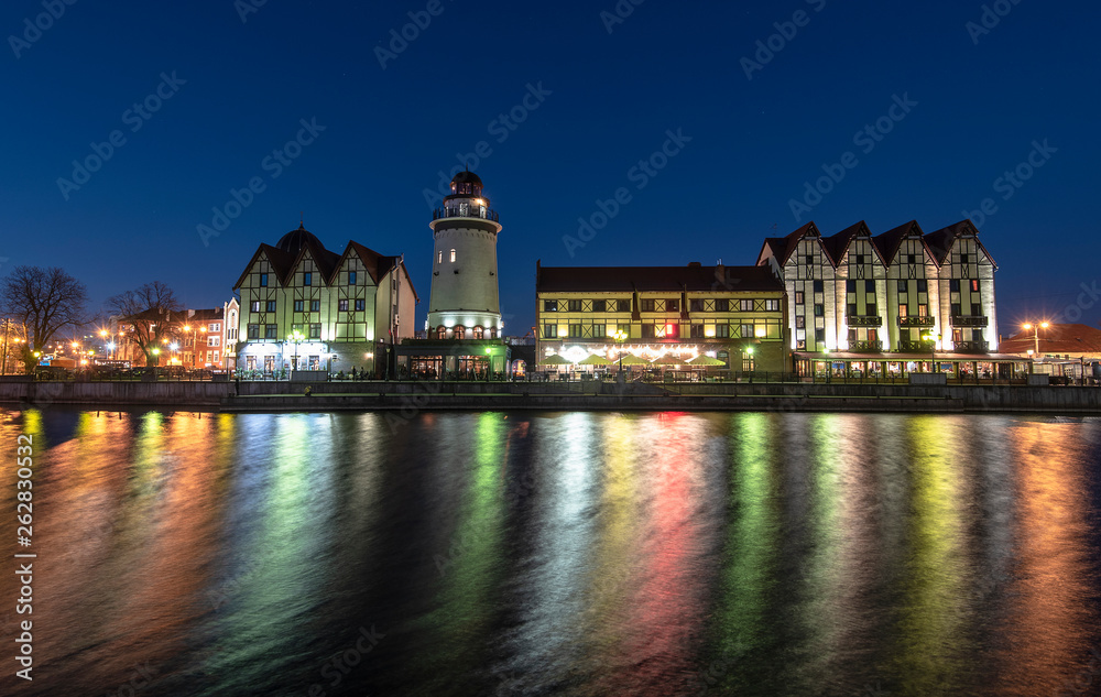 Amazing Night View of central Part of Kaliningrad in Russia Fishing Village - historical District in Kaliningrad