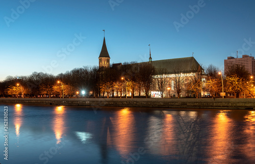 Fototapeta Naklejka Na Ścianę i Meble -  Amazing Night View of the Kaliningrad Cathedral on the island of Kant in Russia