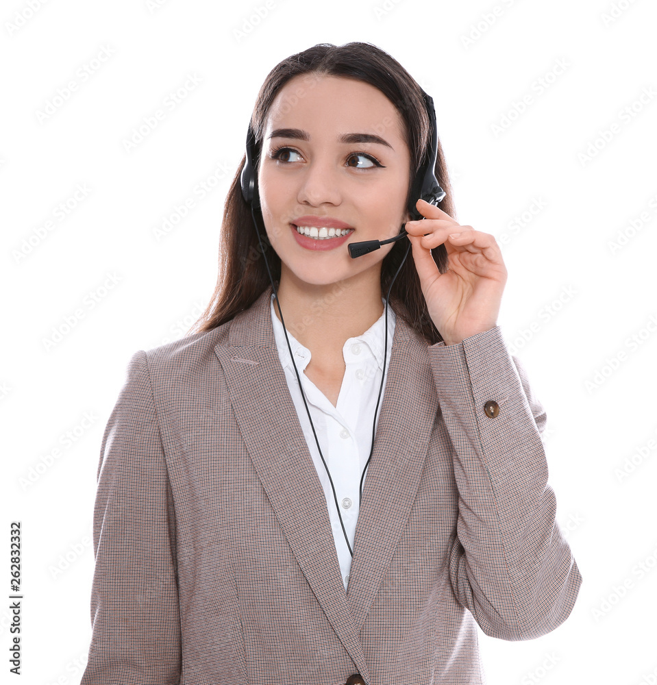 Portrait of technical support operator with headset isolated on white Portrait of technical support operator with headset isolated on white