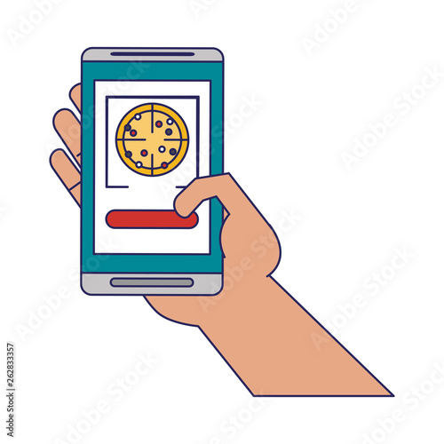 pizza delivery from smartphone blue lines
