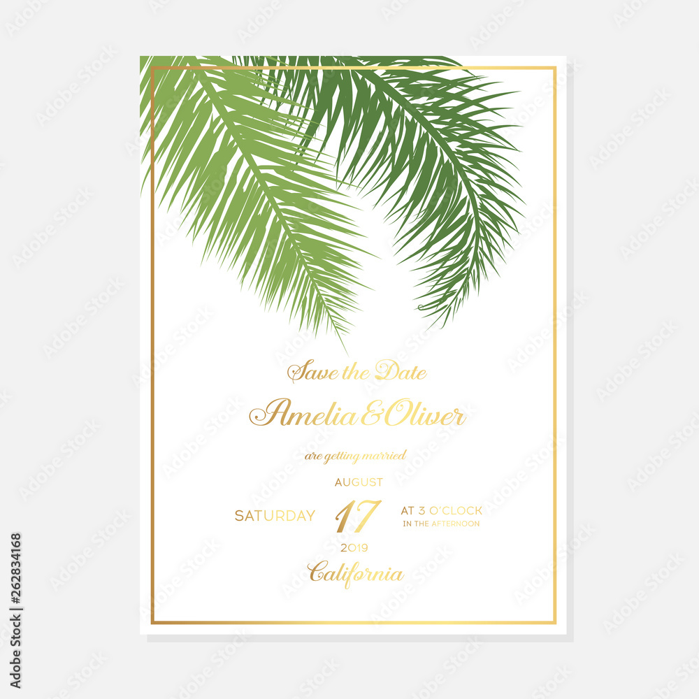 Obraz premium Minimalist botanical wedding invitation card template design. Vector decorative greeting card or invitation design background. Wedding Invitation, save the date, rsvp, invite card.