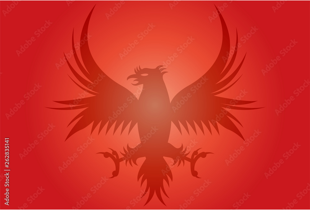 Fondo rojo con silueta de águila.