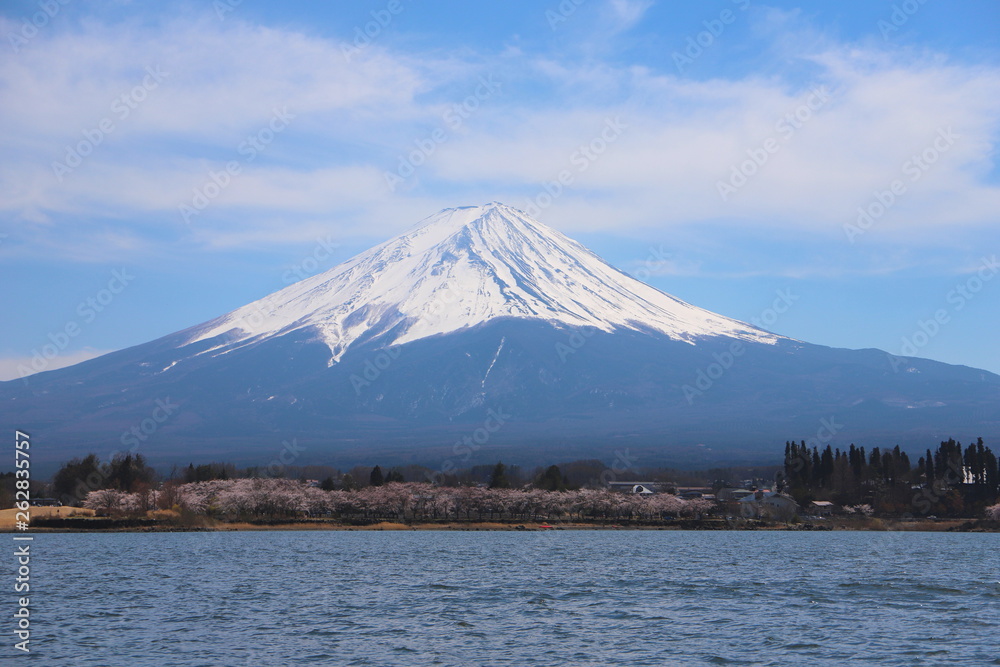 河口湖　湖畔の富士山