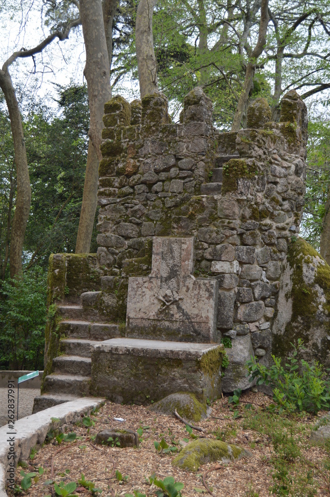 Watchtower Of The Castle Of The Moors, Medieval Castle Of XII Century With Views To The Sea In Sintra. Nature, architecture, history, street photography. April 13, 2014. Sintra, Lisbon, Portugal. Watchtower Of The Castle Of The Moors, Medieval Castle Of XII Century With Views To The Sea In Sintra. Nature, architecture, history, street photography. April 13, 2014. Sintra, Lisbon, Portugal.
