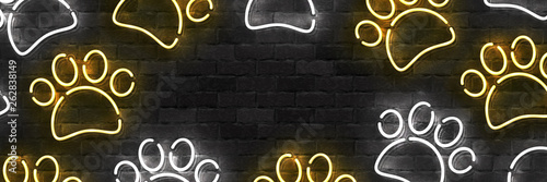 Vector realistic isolated neon sign of Pet Shop flyer logo for template decoration and mockup covering on the wall background. Concept of pet care and veterinary.