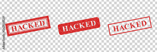 Vector set of realistic isolated red rubber stamp of Hacked logo for template decoration on the transparent background.