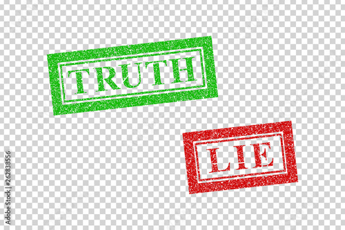 Vector realistic isolated red rubber stamp of Truth and Lie logo for template decoration on the transparent background.