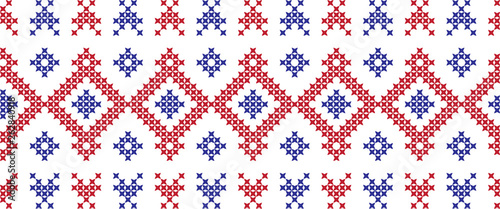 Embroidered good like handmade cross-stitch ethnic Ukraine pattern. Towel with ornament, called rushnyk in vector