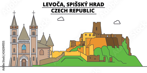 Czech Republic , Levoca, Spissky Hrad, flat landmarks vector illustration. Czech Republic , Levoca, Spissky Hrad line city with famous travel sights, design skyline. 