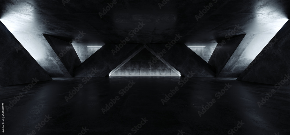 Sci Fi Modern Concrete Cement Dark Empty Asphalt Reflective Grunge Hall Room Corridor Tunnel Spaceship Glowing White Cinematic Daylight Rays Glow 3d Rendering - obrazy, fototapety, plakaty 