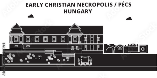 Hungary , Pecs, Early Christian Necropolis , flat landmarks vector illustration. Hungary , Pecs, Early Christian Necropolis  line city with famous travel sights, design skyline. 
