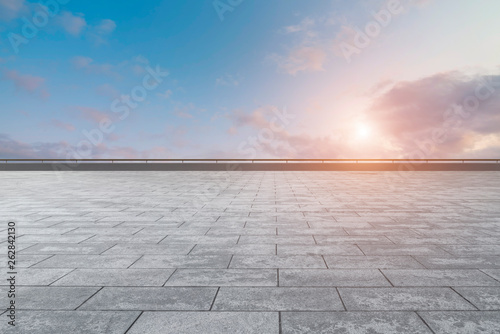 Empty Plaza Bricks and Sky Landscape..