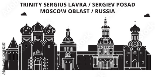 Russia , Sergiev Posad, Lavra, flat landmarks vector illustration. Russia , Sergiev Posad, Lavra line city with famous travel sights, design skyline. 