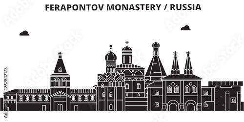 Russia , Vologda, Ferapontov Monastery, flat landmarks vector illustration. Russia , Vologda, Ferapontov Monastery line city with famous travel sights, design skyline.  photo
