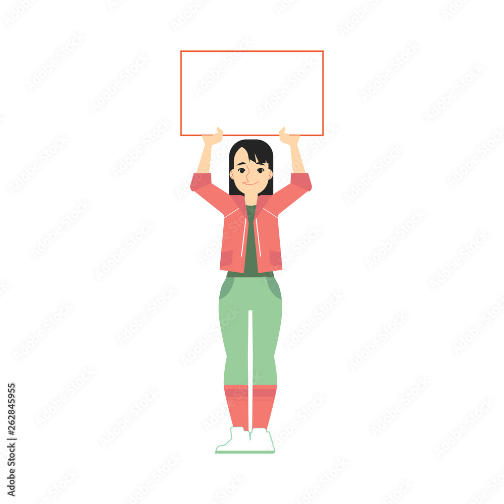 Vector flat business woman with blank placard Vector flat business woman with blank placard