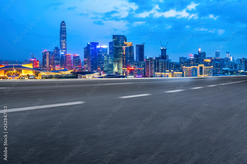 Road and skyline of urban architecture.. Road and skyline of urban architecture..
