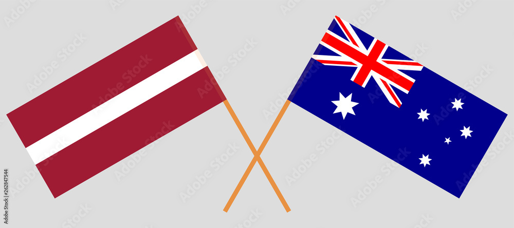 Australia and Latvia. The Australian and Latvian flags. Official colors. Correct proportion. Vector illustration Australia and Latvia. The Australian and Latvian flags. Official colors. Correct proportion. Vector illustration