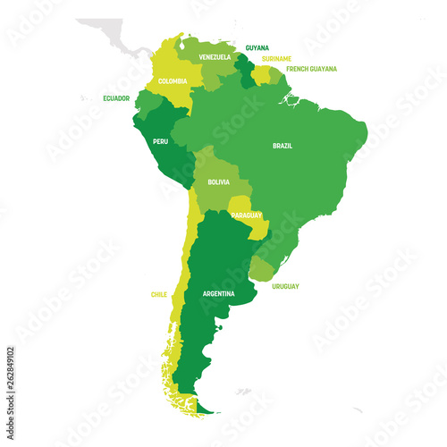 South America Region. Map of countries in southern America. Vector illustration