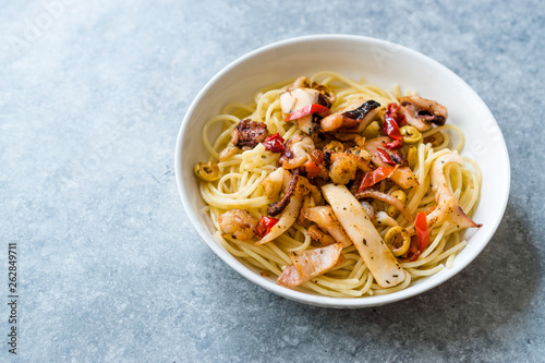 Seafood Pasta Spaghetti with Shrimps, Octopus, Prawn, Clams and Calamari