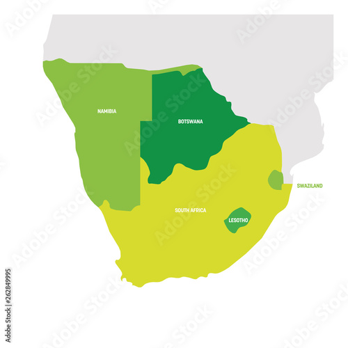 South Africa Region. Map of countries in southern Africa. Vector illustration