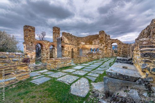 The byzantine basilica of Agios Achilios (Saint Achilles), in Small Prespa lake, Greece photo