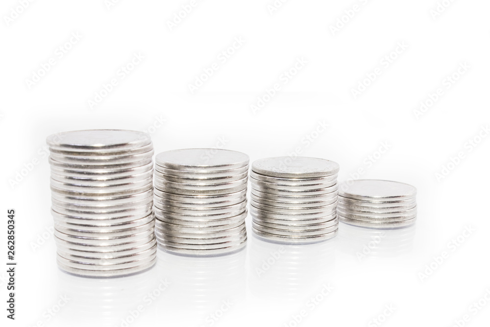 Business money graph coins on white background Business money graph coins on white background
