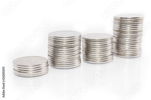 Business money graph coins on white background