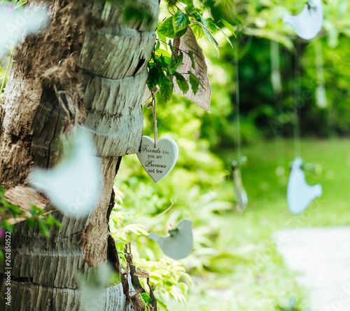 Friendship message white heart on tree
