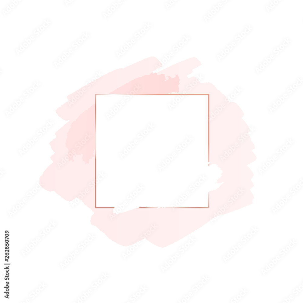 Abstract pink brush background with square geometric frame rose gold color.  Logo background for beauty and fashion Stock Vector | Adobe Stock