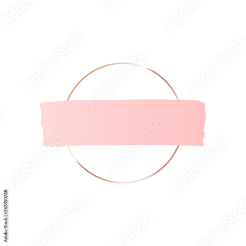 Circle geometric frame with pink horizontal stroke. Logo background for beauty and fashion