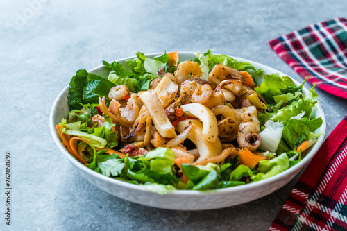 Mix of Seafood Salad with Calamari  Shrimp and Octopus.