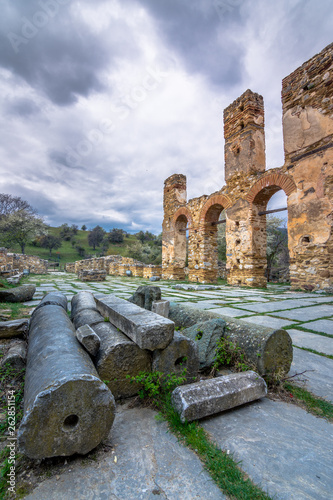 The byzantine basilica of Agios Achilios (Saint Achilles), in Small Prespa lake, Greece photo