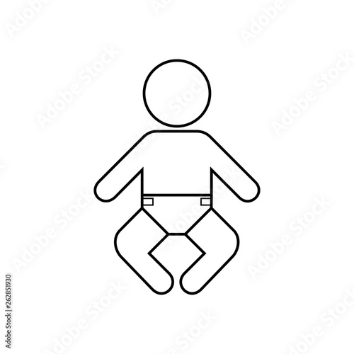 Icono plano lineal bebé con pañal en color negro