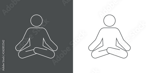 Icono plano lineal posición de yoga en gris y blanco