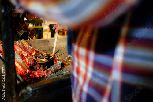 Typical Turkish coffee brewing