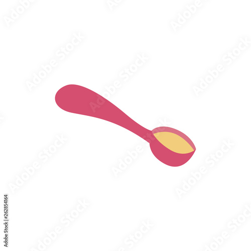 Color deep spoon filled with yellow food in flat style