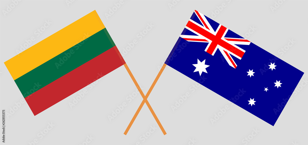 Australia and Lithuania. The Australian and Lithuanian flags. Official colors. Correct proportion. Vector