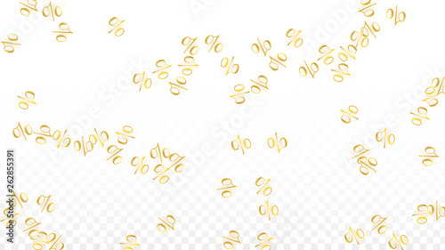 Luxury Vector Gold Percentage Sign Confetti on Transparent. Percent Sale Background. Business, Economics Print. Discount Illustration. Promotion Poster. Black Friday Banner. Special offer Template.