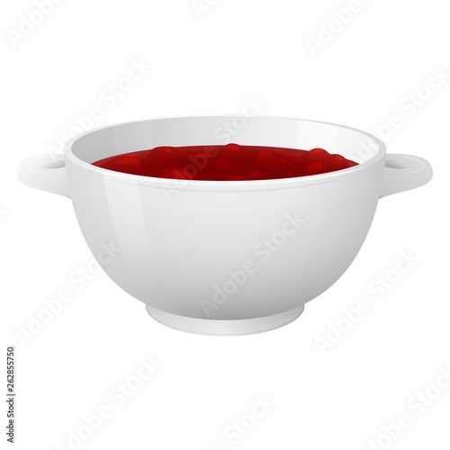 white bowl with delicios strawberry jam. realistic style. vector illustration. isolated on white. for advertising and menus of cafes and restaurants.