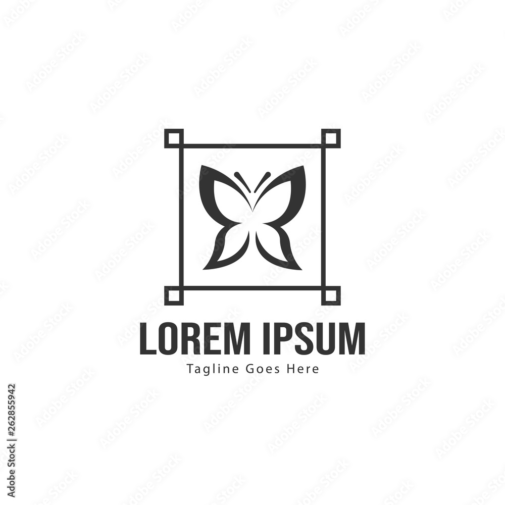 Butterfly logo template design. Butterfly logo with modern frame