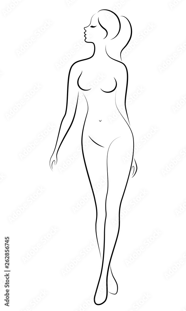 Fototapeta premium Silhouette of a sweet standing lady. The girl has a beautiful figure. Vector illustration.