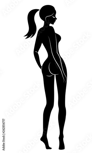 Silhouette of a sweet standing lady. The girl has a beautiful figure. Vector illustration.