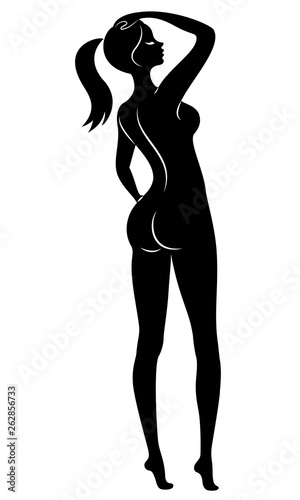 Silhouette of a sweet standing lady. The girl has a beautiful figure. Vector illustration.