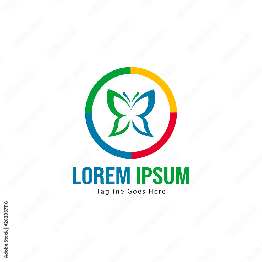 Butterfly logo template design. Butterfly logo with modern frame