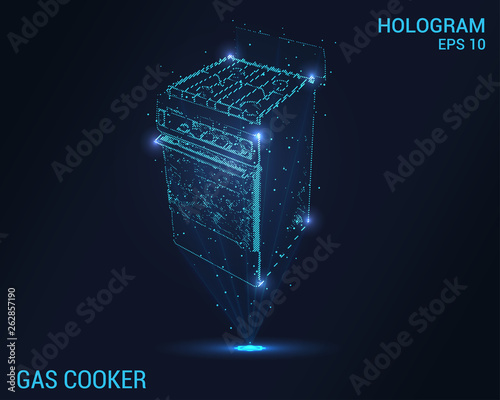 Gas cooker hologram. Holographic projection gas cooker. Flickering energy flux of particles. Scientific design gas stove.