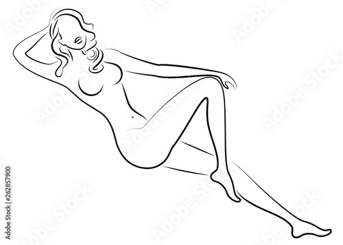 Silhouette of a sweet lady. The girl has a beautiful slim figure. The woman lies. Vector illustration.