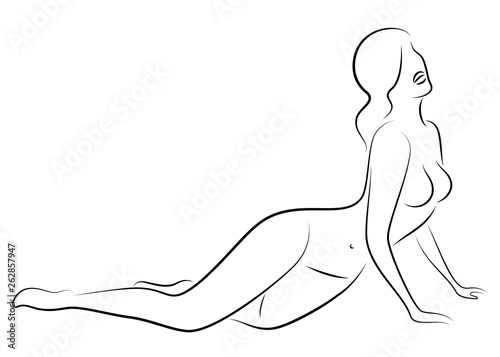 Silhouette of a sweet lady. The girl has a beautiful slim figure. The woman lies. Vector illustration.