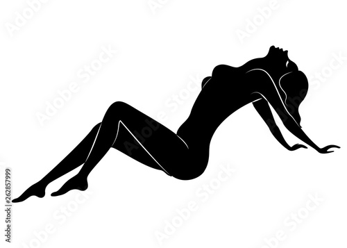 Silhouette of a sweet lady. The girl has a beautiful slim figure. The woman lies. Vector illustration.